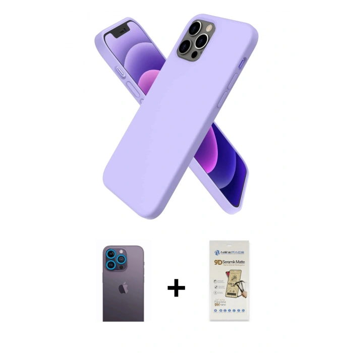 ieg™ iPhone 12 Pro Max Kılıf Kozmos Yansıma Özel Seri - Siyah Mat Seramik Nano Ekran Koruyucu + Mavi Neon Fosforlu Kamera Lens