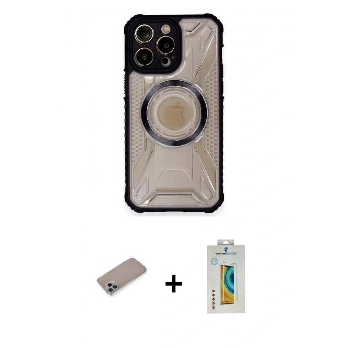 ieg™ iPhone 12 Pro Max Kılıf Kutup Modern - Siyah Polymer Nano Ekran Koruyucu + Sierra Blue Shine Kamera Lens Koruma Cam