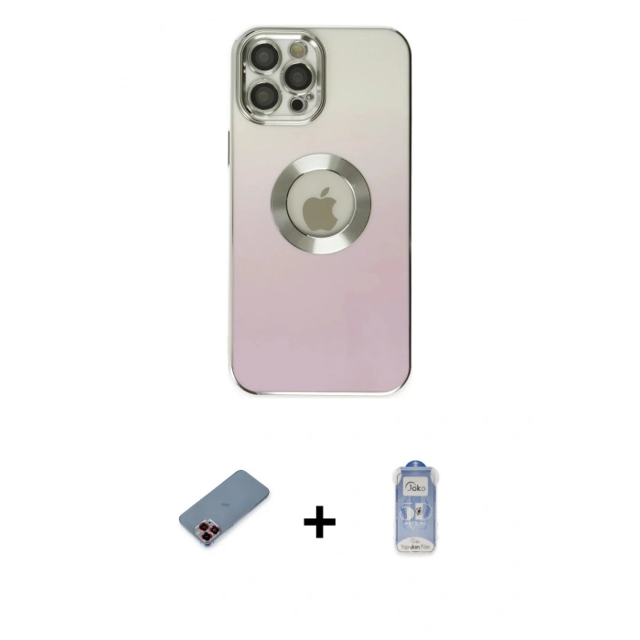 ieg™ iPhone 12 Pro Max Kılıf Kutup Yansıma Özel Seri - Siyah Joko Magic 5D Cam + Kırmızı Metal Kamera Lens Koruma Cam