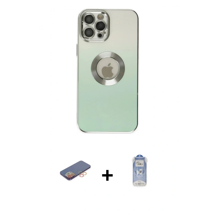 ieg™ iPhone 12 Pro Max Kılıf Kutup Yansıma Özel Seri - Siyah Joko Magic 5D Cam + Turuncu Renkli Kamera Lens Koruma Cam