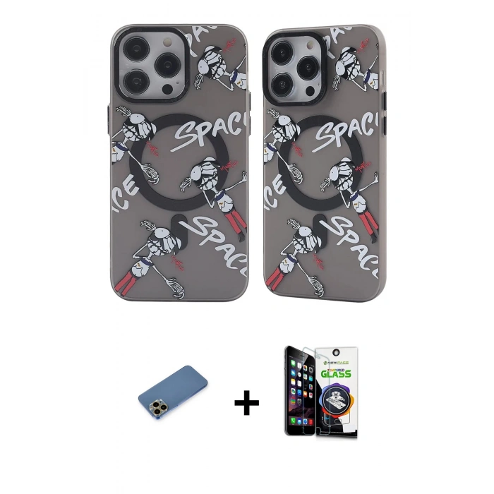 ieg™ iPhone 12 Pro Max Kılıf Nova Doku Koleksiyonu - Şeffaf Temperli Cam Ekran Koruyucu + Gold Shine Kamera Lens Koruma Cam
