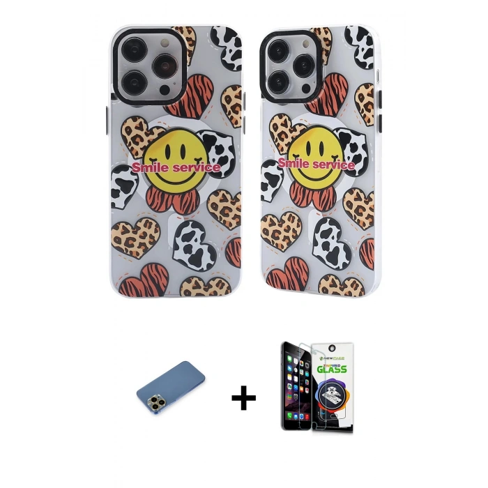 ieg™ iPhone 12 Pro Max Kılıf Nova Doku Koleksiyonu - Şeffaf Temperli Cam Ekran Koruyucu + Gold Shine Kamera Lens Koruma Cam
