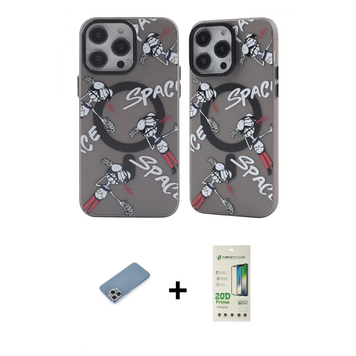 ieg™ iPhone 12 Pro Max Kılıf Nova Doku Koleksiyonu - Siyah 20D Premium Cam Ekran Koruyucu + Gümüş Shine Kamera Lens Koruma Cam