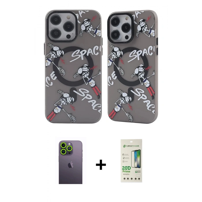 ieg™ iPhone 12 Pro Max Kılıf Nova Doku Koleksiyonu - Siyah 20D Premium Cam Ekran Koruyucu + Yeşil Neon Fosforlu Kamera Lens