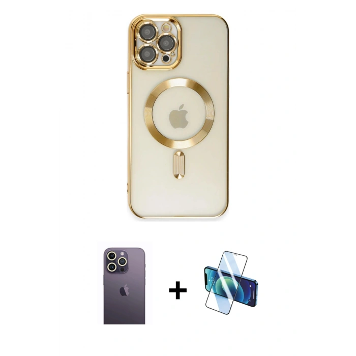 ieg™ iPhone 12 Pro Max Kılıf Nova Işık Özel Seri - Siyah 3D Antistatik Seramik Nano Ekran Koruyucu + Beyaz Neon Fosforlu Kamera Lens