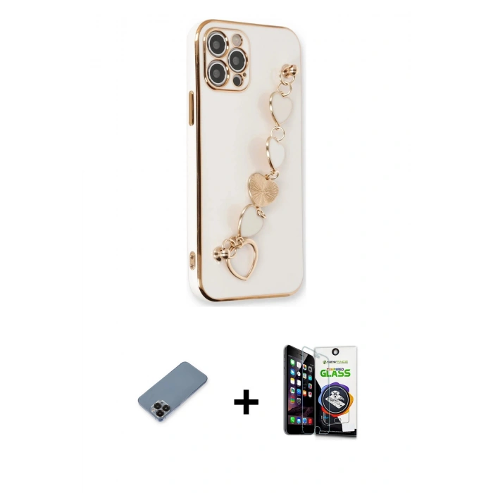 ieg™ iPhone 12 Pro Max Kılıf Nova Işık Prime - Şeffaf Temperli Cam Ekran Koruyucu + Siyah Metal Kamera Lens Koruma Cam
