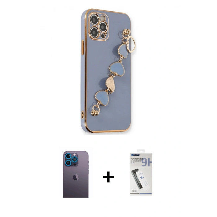 ieg™ iPhone 12 Pro Max Kılıf Nova Işık Prime - Şeffaf Uv Polymer Nano Ekran Koruyucu + Mavi Neon Fosforlu Kamera Lens