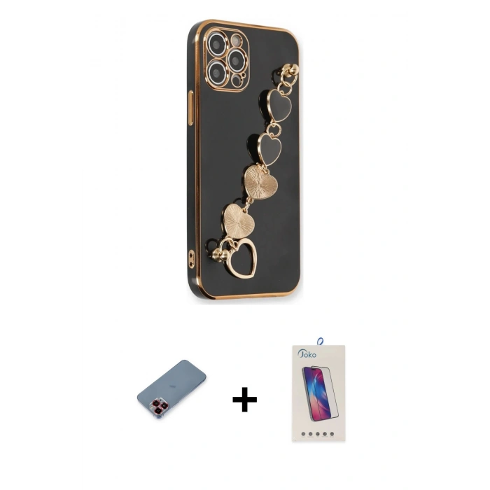 ieg™ iPhone 12 Pro Max Kılıf Nova Işık Prime - Siyah Joko 5D Cam + Kırmızı Metal Kamera Lens Koruma Cam