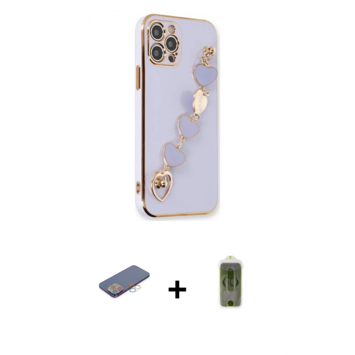 ieg™ iPhone 12 Pro Max Kılıf Nova Işık Prime - Siyah Joko Magic 5D Hayalet Cam + Pembe Renkli Kamera Lens Koruma Cam