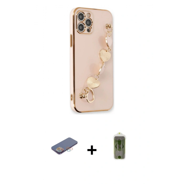 ieg™ iPhone 12 Pro Max Kılıf Nova Işık Prime - Siyah Joko Magic 5D Hayalet Cam + Pembe Renkli Kamera Lens Koruma Cam