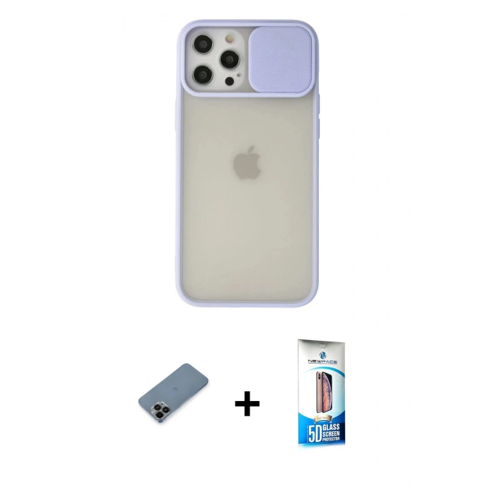 ieg™ iPhone 12 Pro Max Kılıf Vadi Çizgi - Siyah 5D Eko Cam Ekran Koruyucu + Siyah Shine Kamera Lens Koruma Cam