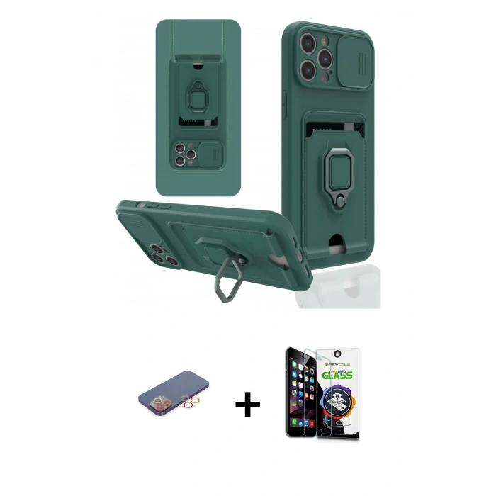 ieg™ iPhone 12 Pro Max Kılıf Vadi Form Prime - Şeffaf Temperli Cam Ekran Koruyucu + Turuncu Renkli Kamera Lens Koruma Cam