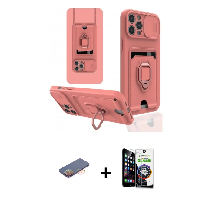 ieg™ iPhone 12 Pro Max Kılıf Vadi Form Prime - Şeffaf Temperli Cam Ekran Koruyucu + Turuncu Renkli Kamera Lens Koruma Cam
