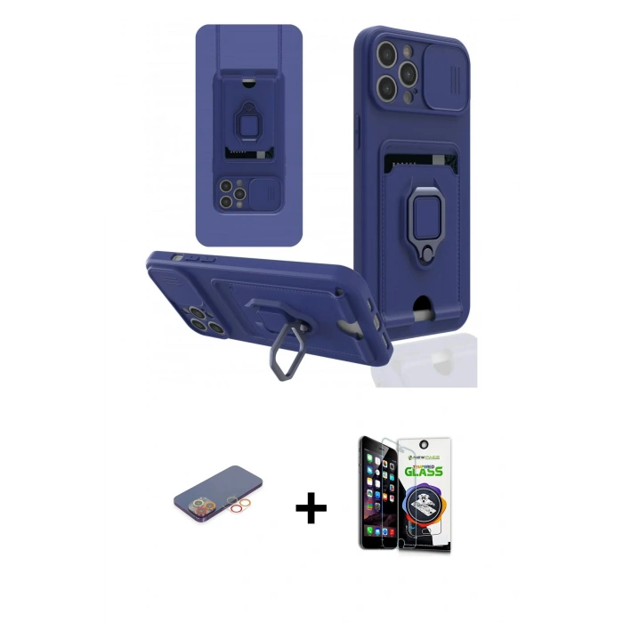 ieg™ iPhone 12 Pro Max Kılıf Vadi Form Prime - Şeffaf Temperli Cam Ekran Koruyucu + Turuncu Renkli Kamera Lens Koruma Cam