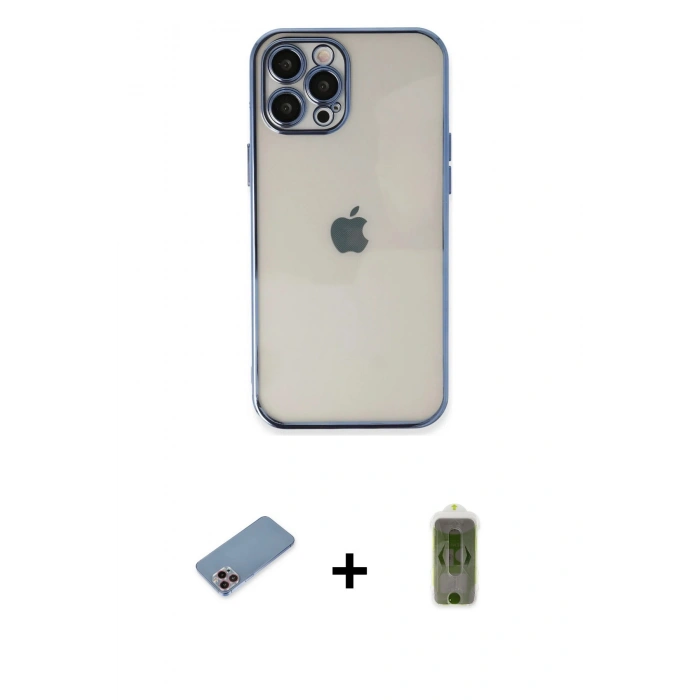 ieg™ iPhone 12 Pro Max Kılıf Vadi Minimal - Siyah Joko Magic 5D Hayalet Cam + Pembe Shine Kamera Lens Koruma Cam