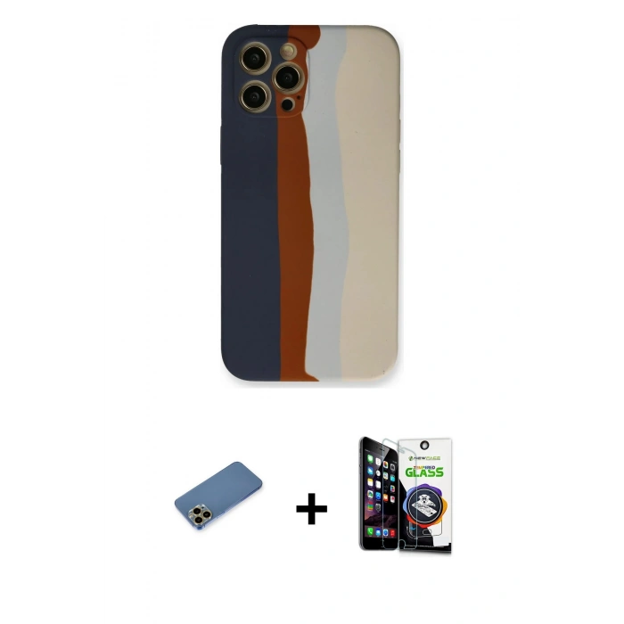 ieg™ iPhone 12 Pro Max Kılıf Yadigar Çizgi - Şeffaf Temperli Cam Ekran Koruyucu + Gold Shine Kamera Lens Koruma Cam