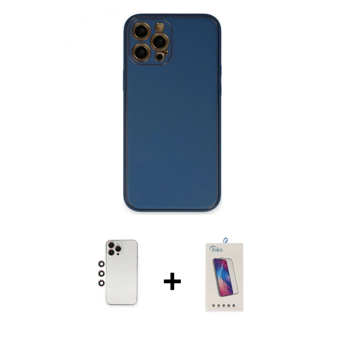 ieg™ iPhone 12 Pro Max Kılıf Yadigar Klasik - Siyah Joko 5D Cam + Gökkuşağı Shine Kamera Lens