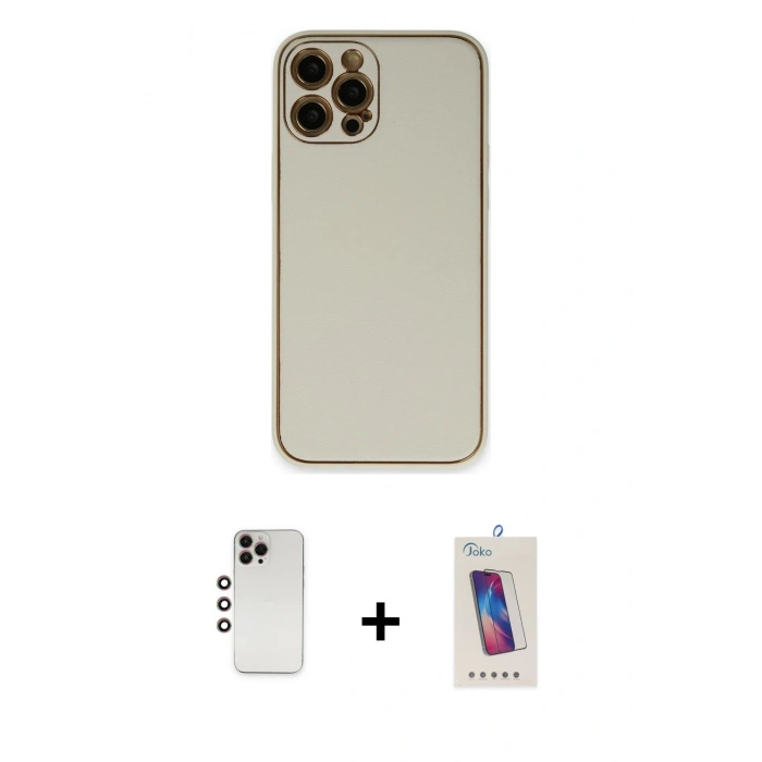 ieg™ iPhone 12 Pro Max Kılıf Yadigar Klasik - Siyah Joko 5D Cam + Gökkuşağı Shine Kamera Lens