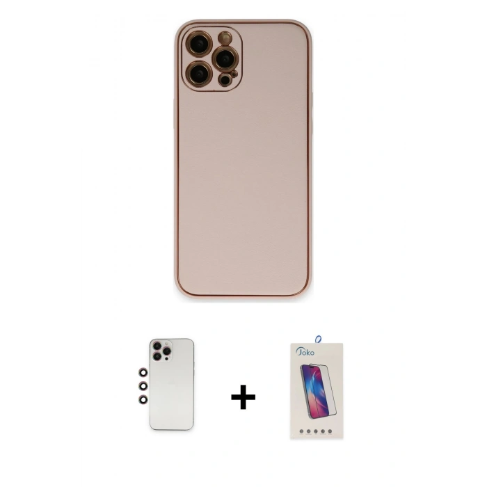 ieg™ iPhone 12 Pro Max Kılıf Yadigar Klasik - Siyah Joko 5D Cam + Gökkuşağı Shine Kamera Lens