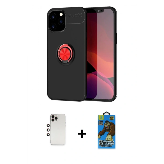 ieg™ iPhone 12 Pro Max Kılıf Yankı Form Prime - Siyah 18D Cam Ekran Koruyucu + Gökkuşağı Shine Kamera Lens