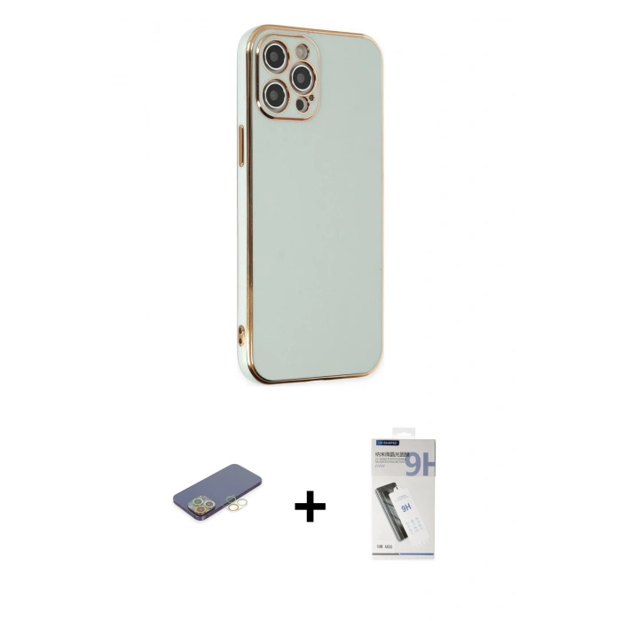 ieg™ iPhone 12 Pro Max Kılıf Yankı Serisi - Şeffaf Uv Polymer Nano Ekran Koruyucu + Sarı Renkli Kamera Lens Koruma Cam