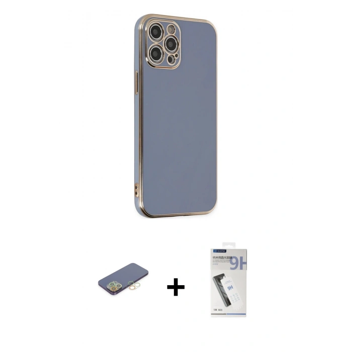 ieg™ iPhone 12 Pro Max Kılıf Yankı Serisi - Şeffaf Uv Polymer Nano Ekran Koruyucu + Sarı Renkli Kamera Lens Koruma Cam
