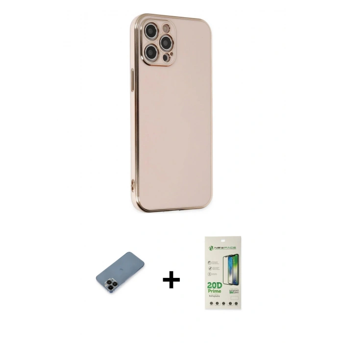 ieg™ iPhone 12 Pro Max Kılıf Yankı Serisi - Siyah 20D Premium Cam Ekran Koruyucu + Siyah Shine Kamera Lens Koruma Cam