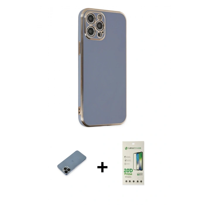 ieg™ iPhone 12 Pro Max Kılıf Yankı Serisi - Siyah 20D Premium Cam Ekran Koruyucu + Siyah Shine Kamera Lens Koruma Cam
