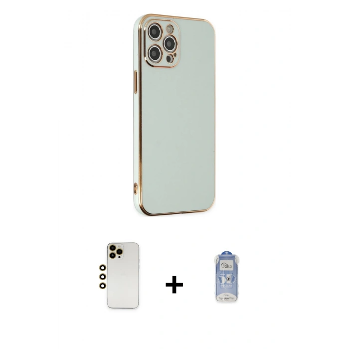 ieg™ iPhone 12 Pro Max Kılıf Yankı Serisi - Siyah Joko Magic 5D Cam + Gold Shine Kamera Lens