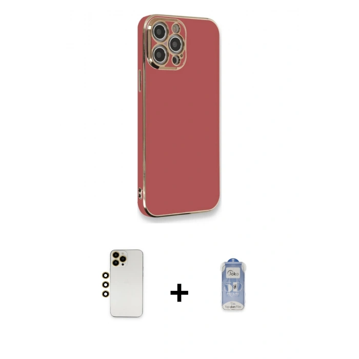 ieg™ iPhone 12 Pro Max Kılıf Yankı Serisi - Siyah Joko Magic 5D Cam + Gold Shine Kamera Lens