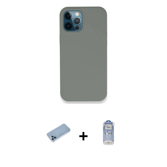 ieg™ iPhone 12 Pro Max Kılıf Zirve Modern Özel Seri - Siyah Joko Magic 5D Cam + Mavi Shine Kamera Lens Koruma Cam