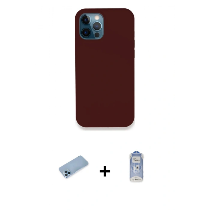 ieg™ iPhone 12 Pro Max Kılıf Zirve Modern Özel Seri - Siyah Joko Magic 5D Cam + Mavi Shine Kamera Lens Koruma Cam