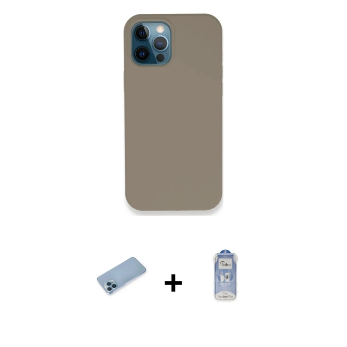 ieg™ iPhone 12 Pro Max Kılıf Zirve Modern Özel Seri - Siyah Joko Magic 5D Cam + Mavi Shine Kamera Lens Koruma Cam