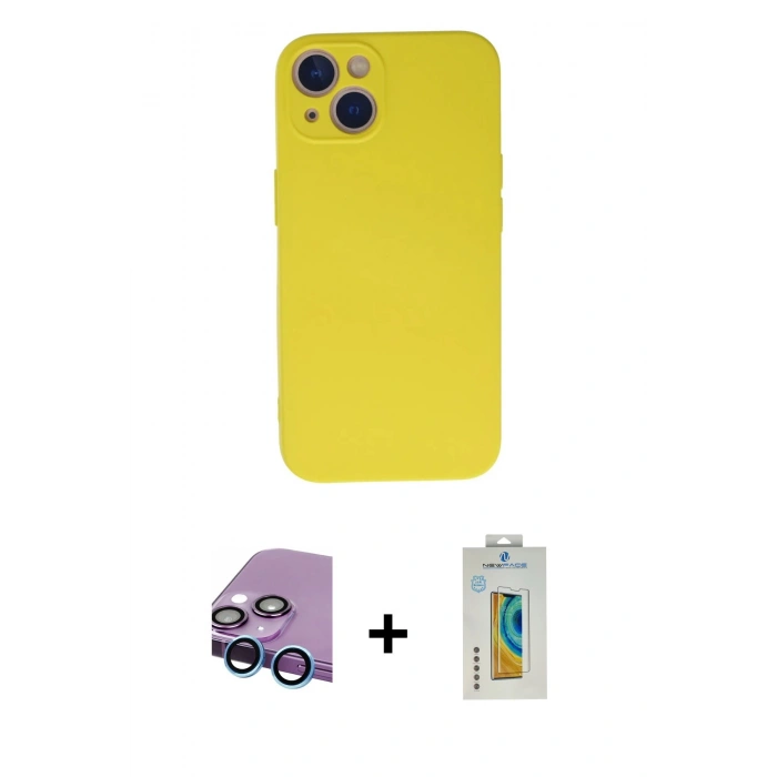 MARSİLYAN™- iPhone 13 Mini Kılıf Ahenk Serisi - Siyah Polymer Nano Ekran Koruyucu + Raze Metal Kamera Lens - MI