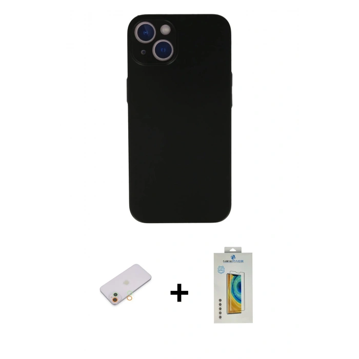 ieg™ iPhone 13 Mini Kılıf Yadigar Yansıma Serisi - Siyah Polymer Nano Ekran Koruyucu + Turuncu Renkli Kamera Lens Koruma Cam