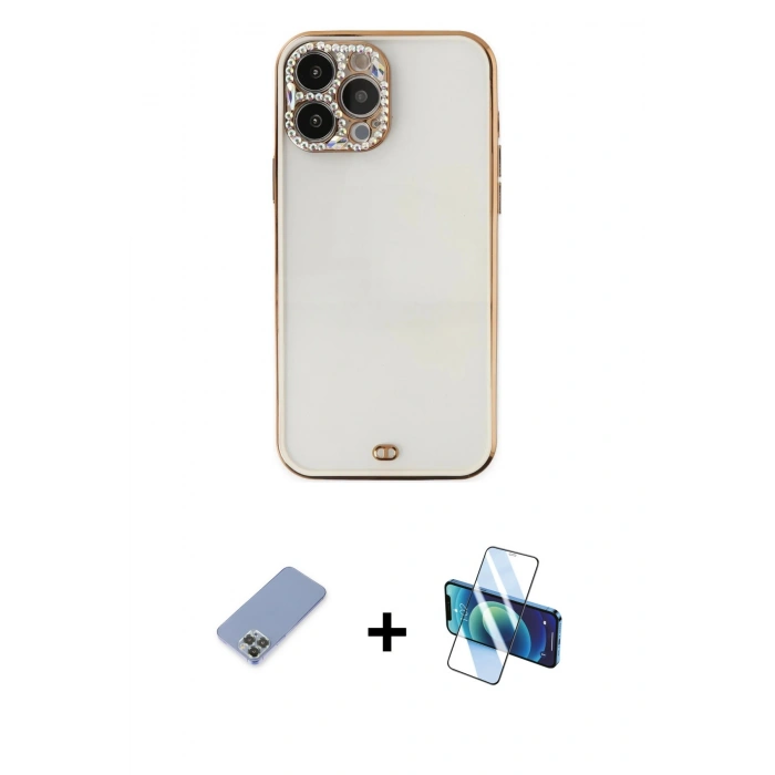 ieg™ iPhone 13 Pro Kılıf Eksen Minimal Koleksiyonu - Siyah 3D Antistatik Seramik Nano Ekran Koruyucu + Koyu Yeşil Metal Kamera Lens Koruma Cam