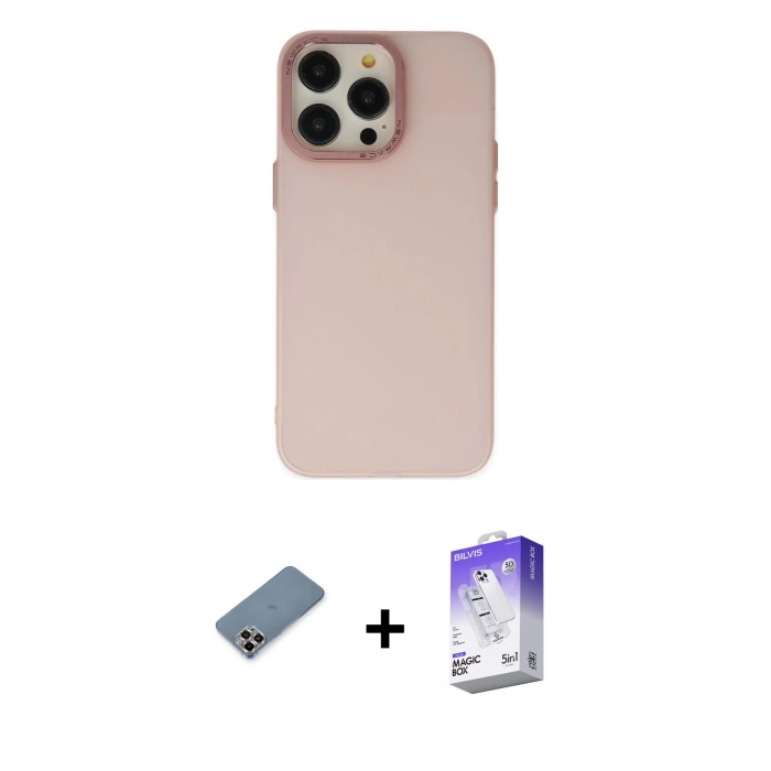 ieg™ iPhone 13 Pro Max Kılıf Ahenk Çizgi Prime - Siyah Bilvis 5in1 3D Magic Cam Ekran Koruyucu + Mor Metal Kamera Lens Koruma Cam