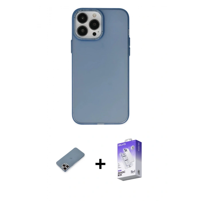 ieg™ iPhone 13 Pro Max Kılıf Ahenk Çizgi Prime - Siyah Bilvis 5in1 3D Magic Cam Ekran Koruyucu + Mor Metal Kamera Lens Koruma Cam