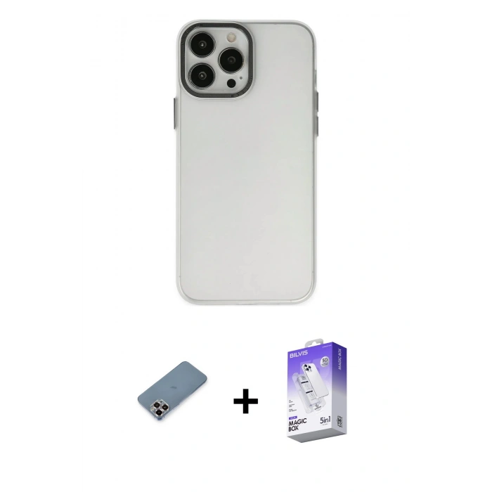 ieg™ iPhone 13 Pro Max Kılıf Ahenk Çizgi Prime - Siyah Bilvis 5in1 3D Magic Cam Ekran Koruyucu + Mor Metal Kamera Lens Koruma Cam
