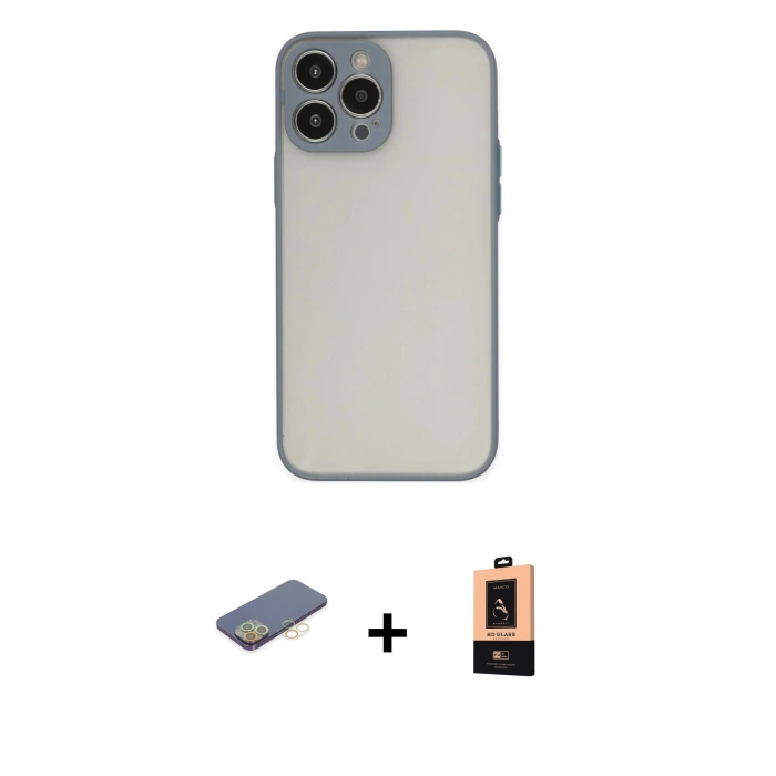 ieg™ iPhone 13 Pro Max Kılıf Ahenk Çizgi Serisi - Şeffaf Maxco Cam Ekran Koruyucu + Sarı Renkli Kamera Lens Koruma Cam