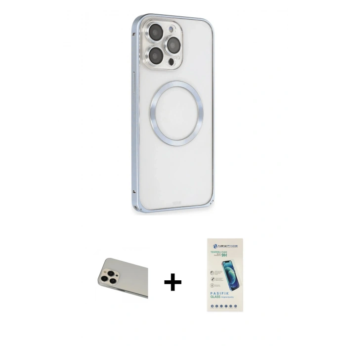 ieg™ iPhone 13 Pro Max Kılıf Ahenk Işık Serisi - Şeffaf Pasifik Cam Ekran Koruyucu + Rose Gold Rainbow Kamera Lens Koruma Cam
