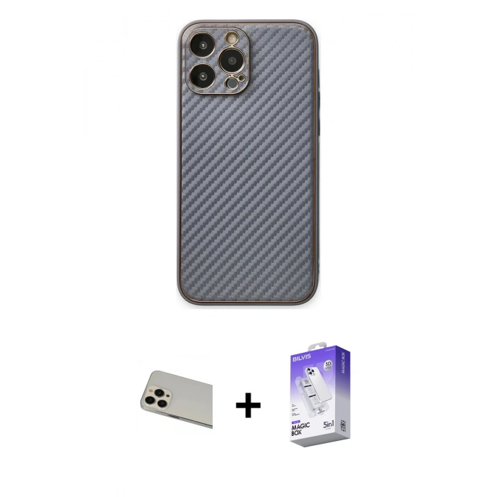 ieg™ iPhone 13 Pro Max Kılıf Ahenk Işık - Siyah Bilvis 5in1 3D Magic Cam Ekran Koruyucu + Rose Gold Rainbow Kamera Lens Koruma Cam