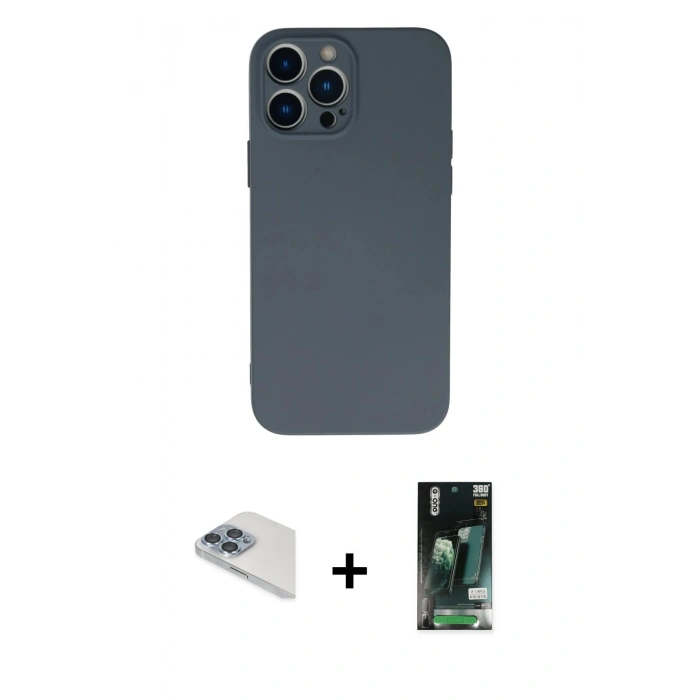ieg™ iPhone 13 Pro Max Kılıf Ahenk Serisi - Şeffaf 360 Full Body Arka Koruyucu + Sierra Blue Pers Alüminyum Kamera Lens
