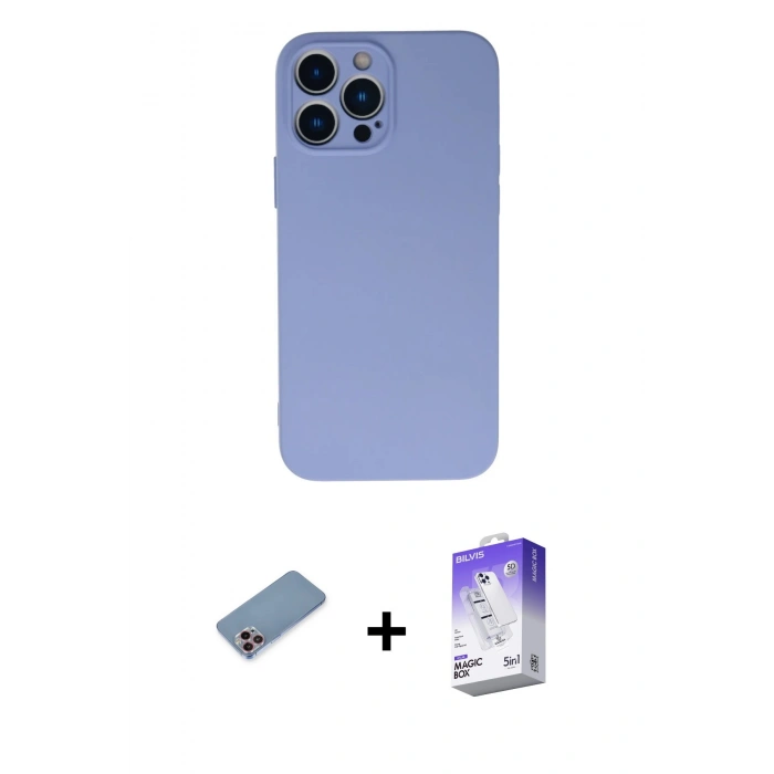 ieg™ iPhone 13 Pro Max Kılıf Ahenk Serisi - Siyah Bilvis 5in1 3D Magic Cam Ekran Koruyucu + Pembe Shine Kamera Lens Koruma Cam