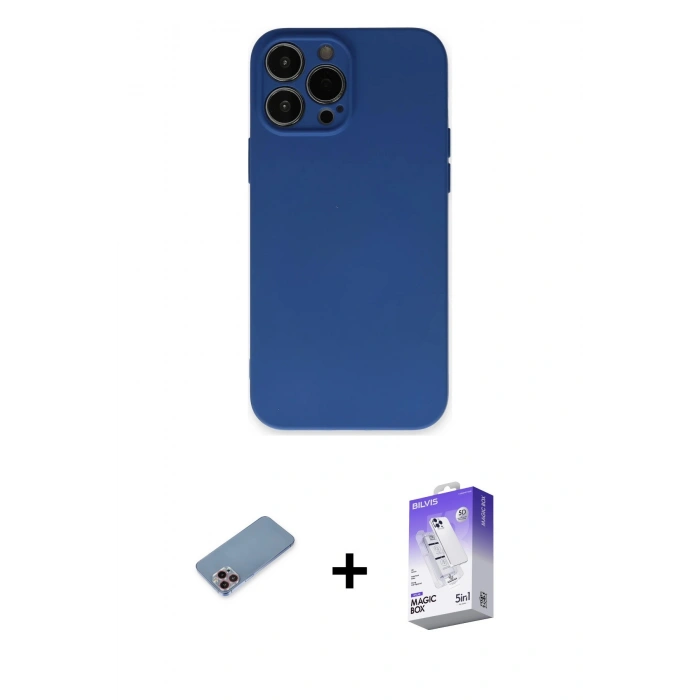 ieg™ iPhone 13 Pro Max Kılıf Ahenk Serisi - Siyah Bilvis 5in1 3D Magic Cam Ekran Koruyucu + Pembe Shine Kamera Lens Koruma Cam