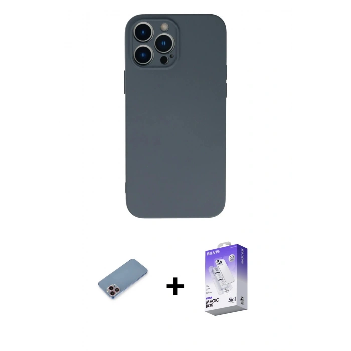 ieg™ iPhone 13 Pro Max Kılıf Ahenk Serisi - Siyah Bilvis 5in1 3D Magic Cam Ekran Koruyucu + Pembe Shine Kamera Lens Koruma Cam