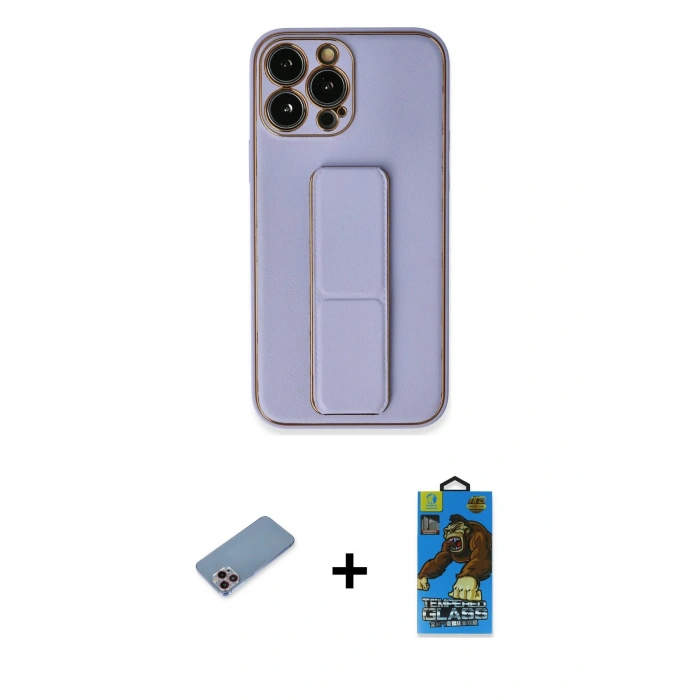 ieg™ iPhone 13 Pro Max Kılıf Akış Doku - Siyah 18D Cam Ekran Koruyucu + Pembe Shine Kamera Lens Koruma Cam