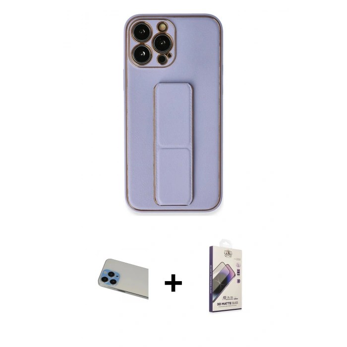 ieg™ iPhone 13 Pro Max Kılıf Akış Doku - Siyah Bilvis 3D Mat Cam Ekran Koruyucu + Mavi Rainbow Kamera Lens Koruma Cam