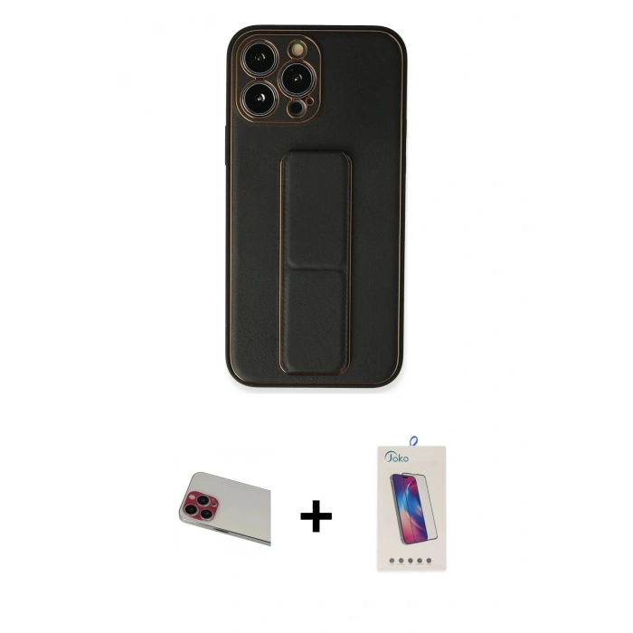 ieg™ iPhone 13 Pro Max Kılıf Akış Doku - Siyah Joko 5D Cam + Kırmızı Rainbow Kamera Lens Koruma Cam