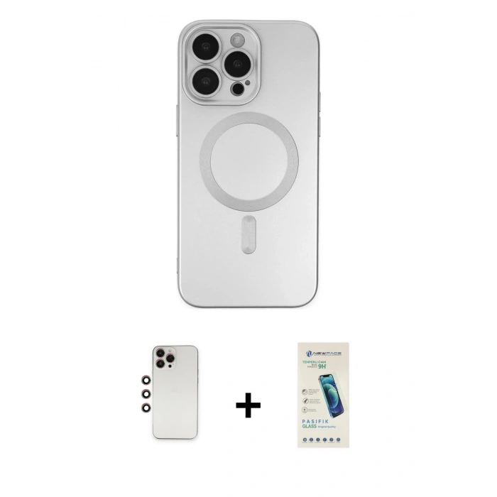 ieg™ iPhone 13 Pro Max Kılıf Akış Minimal Özel Seri - Şeffaf Pasifik Cam Ekran Koruyucu + Gökkuşağı Shine Kamera Lens